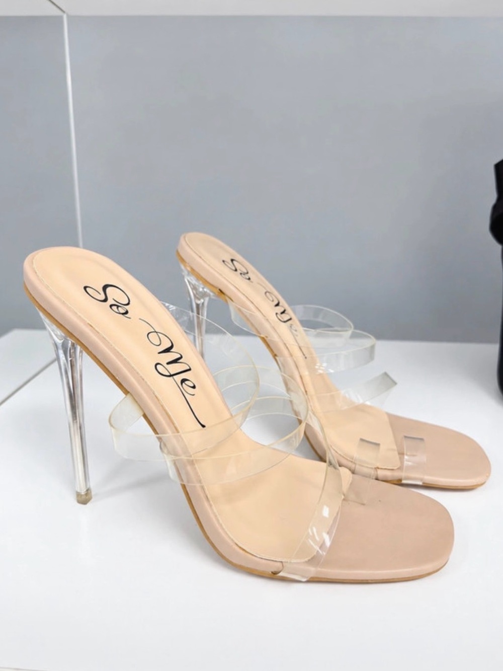 So Me Nude Clear Strap Stiletto Heels